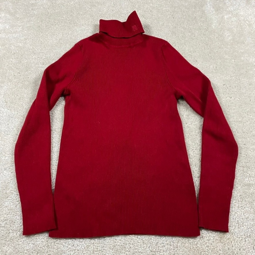 Lauren Ralph Lauren Turtleneck Sweater Womens M Red Ribbed Cotton LRL Monogram